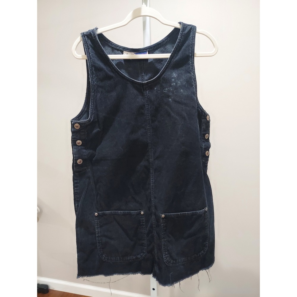 Vintage Womens Black Corduroy Jumper Dress Pinafore Raw Hem M Grunge 90s Indie